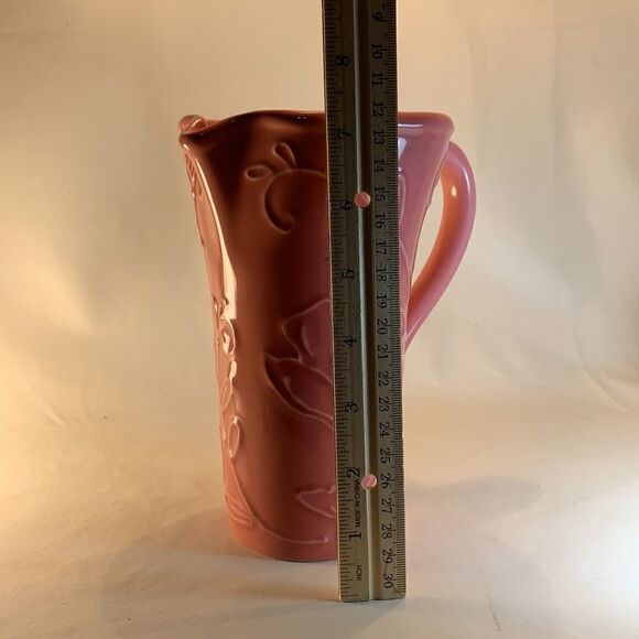 Pink Flower Stamped Embossed Pouring Spout Handle Pitcher A Gift From FTD Used - Picture 8 of 8